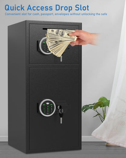 35-Omethey 6.0 Cub Home Safe Box Fireproof Waterproof, Money Safe with Deposit Slot and Backlit Keypad, Heavy Duty Home Safe with Dual Alarm Sytem, Fireproof Safe with 2 Doors for Home Valuables