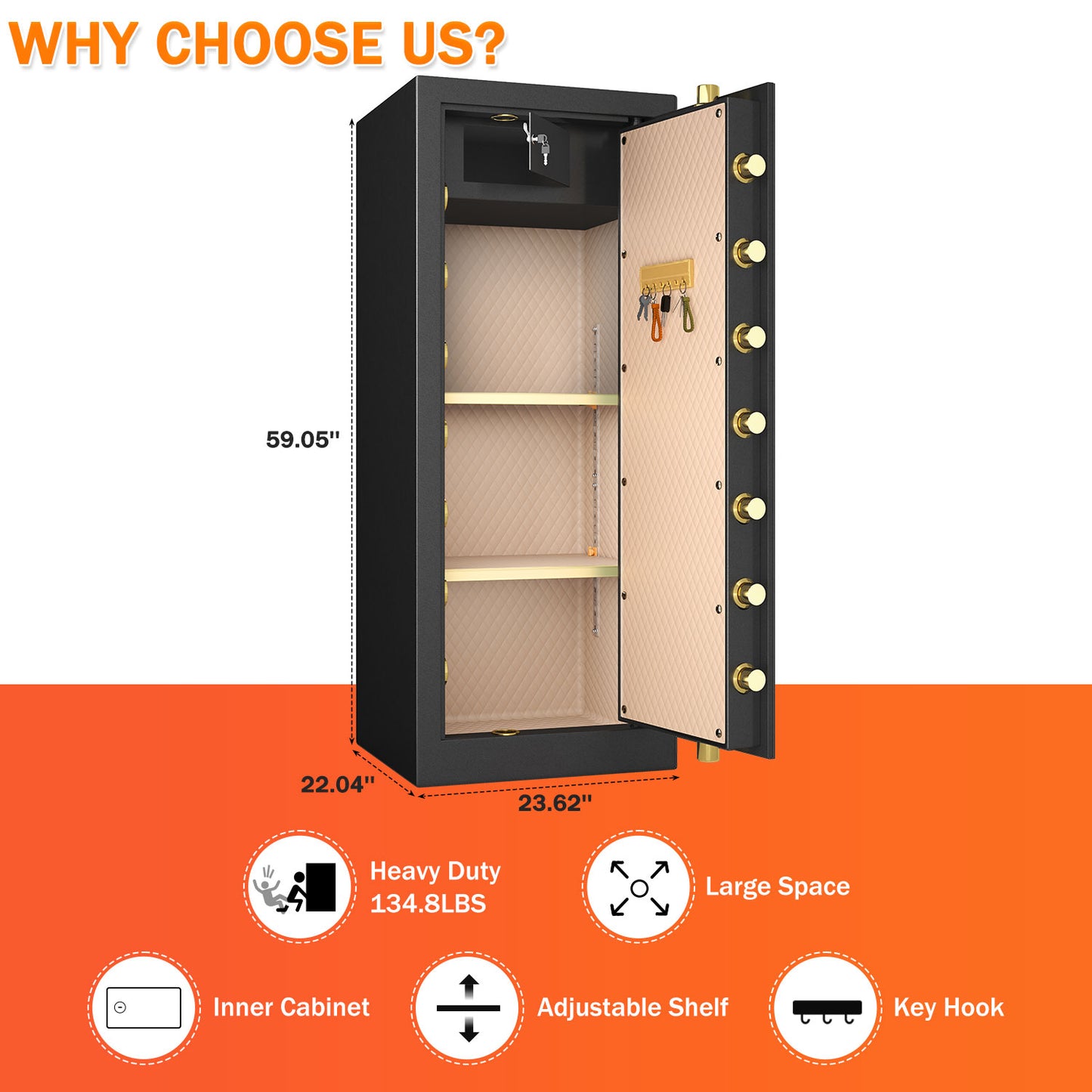 KAV Extra Large Safe Box, 17.6 Cubic Feet Heavy Duty Big Safe with Security Double Key Lock & Seperate Lock Box