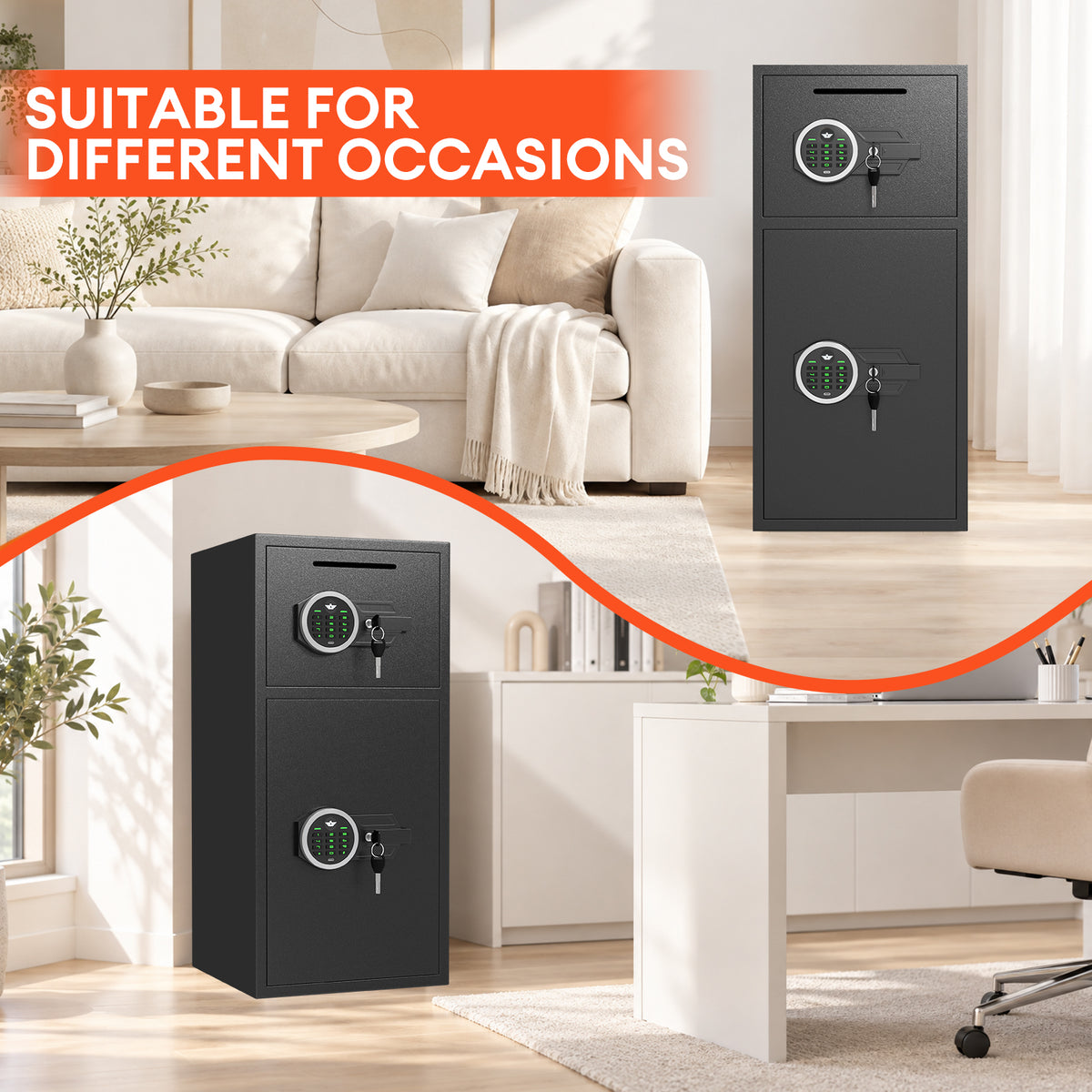 HK KM-75 Pacriond 6.5 Cub Large Safe Box with Deposit Slot & Dual Alarm System for Home Office, Digital Keypad Safes with Mute Function and LED Light for Money Valuables