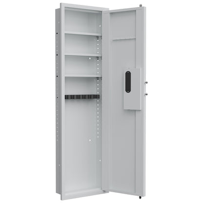 Fingerprint Touch Panel In-Wall Safe,Hidden Wall Gun Safe for Rifles and Pistols with Adjustable Shelves,Assembled Storege Gun Safe for Firearm and Valuables (White-Fingerprint)