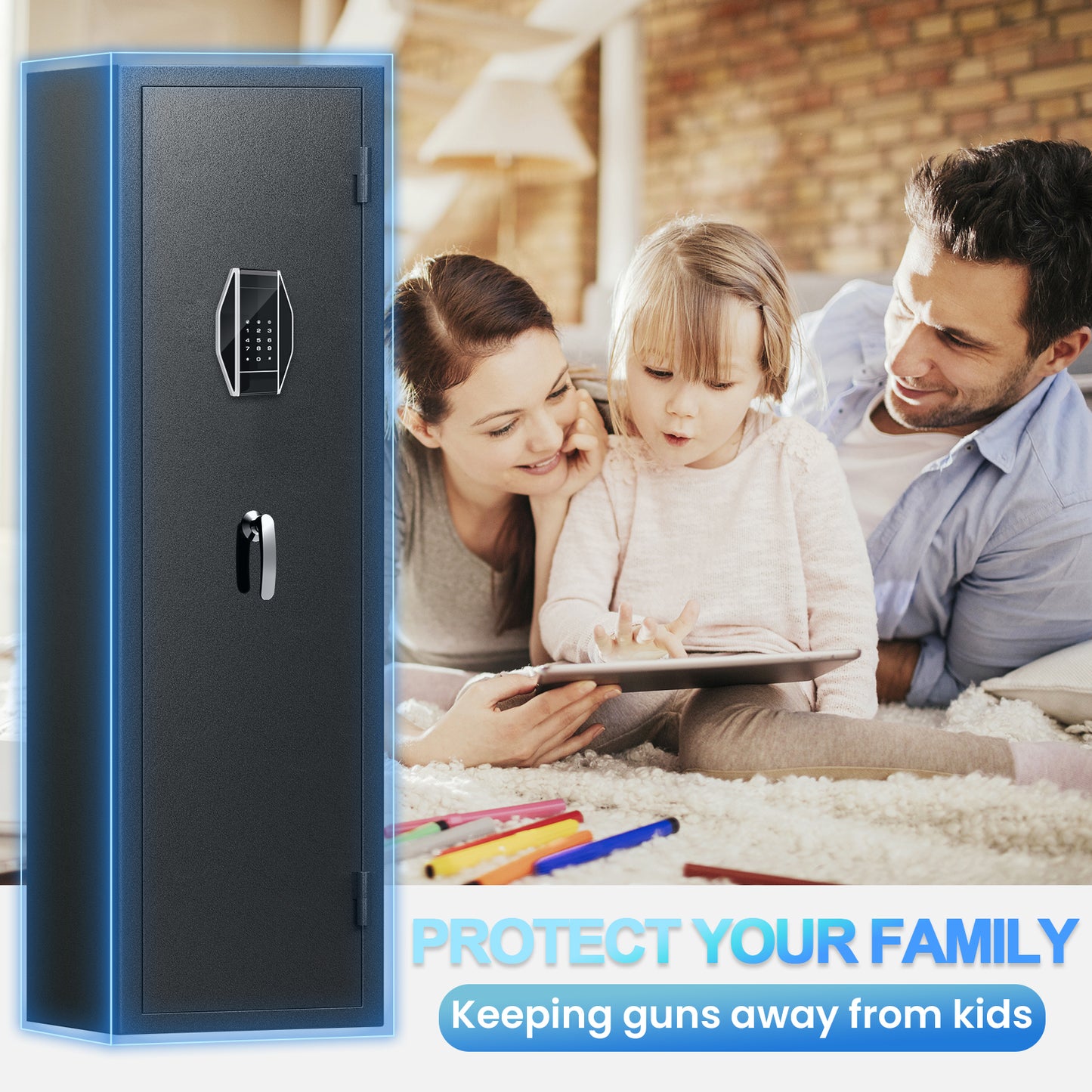 BM-G9-138D Fireproof Gun Safe, 5-8 Gun Safe for Home Pistols, 57" Heavy Duty Large Gun Safe for and Shotgun with LCD Keypad, 2 Removable Shelves