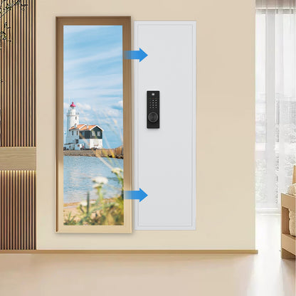 SDI-KW-135BW, Silkight 53.15" Wall Safe - Biometric Hidden Safe with Dual Alarm System, 3 Adjustable Shelves - White