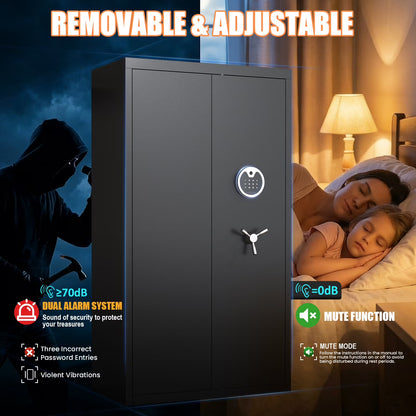 SDI-AKG3-138W, 20-25 Large Heavy-Duty Gun Safe, Biometric Gun Safe with Fingerprint, Unassembled Long Gun Cabinet with Adjustable Shelf & Gun Rack, LCD Keypad, Mute Function & Dual Alarm