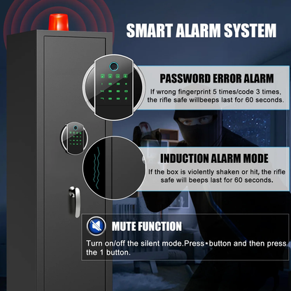Karbeen Biometic Gun Safe, 57" Quick Access 5-8 Fireproof Gun Safe , Fingerprint Gun Safe for with LED Light, Mute Function and Dual Alarm System