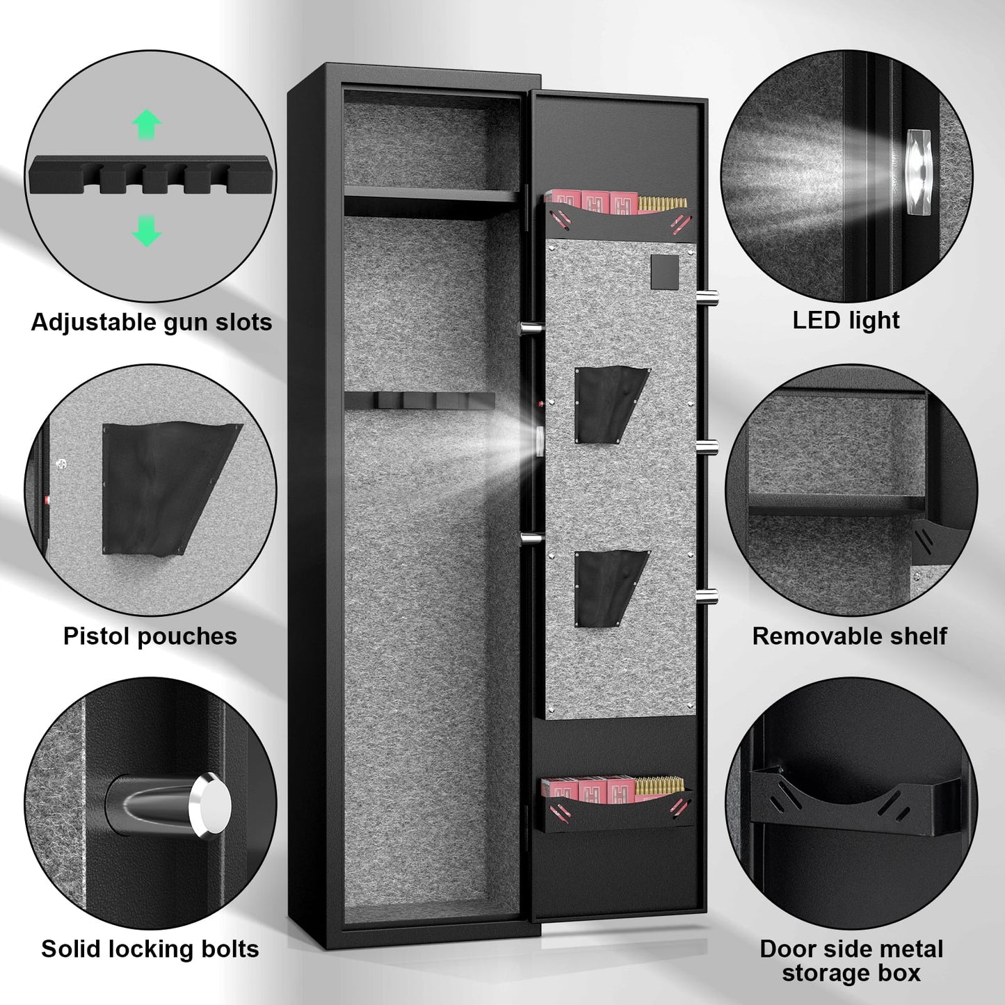 SZ-LYX 2 Gun Safe for Guns and Pistols, Quick Access Gun Cabinet with Silent Mode and Alarm System, Gun Safes with Removable Shelf and Adjustable Gun Slots