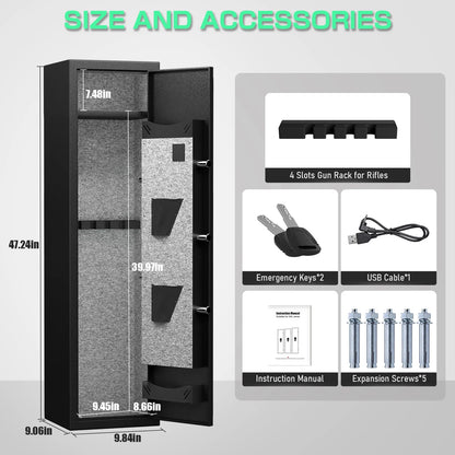 SZ-LYX 2 Gun Safe for Guns and Pistols, Quick Access Gun Cabinet with Silent Mode and Alarm System, Gun Safes with Removable Shelf and Adjustable Gun Slots