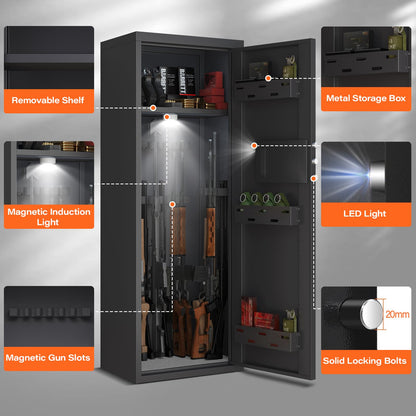 BM-AK1-132W 【2025 New】8-10 Unassembled Gun Safe, Biological Fingerprint Gun Safe with Multi-Function Gun Cabinet