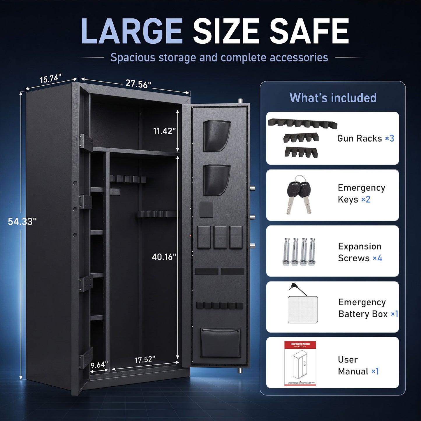 KAV-AKG3-ED Kavey 30-35 Gun Safe,Large Fingerprint Gun Safe for home
