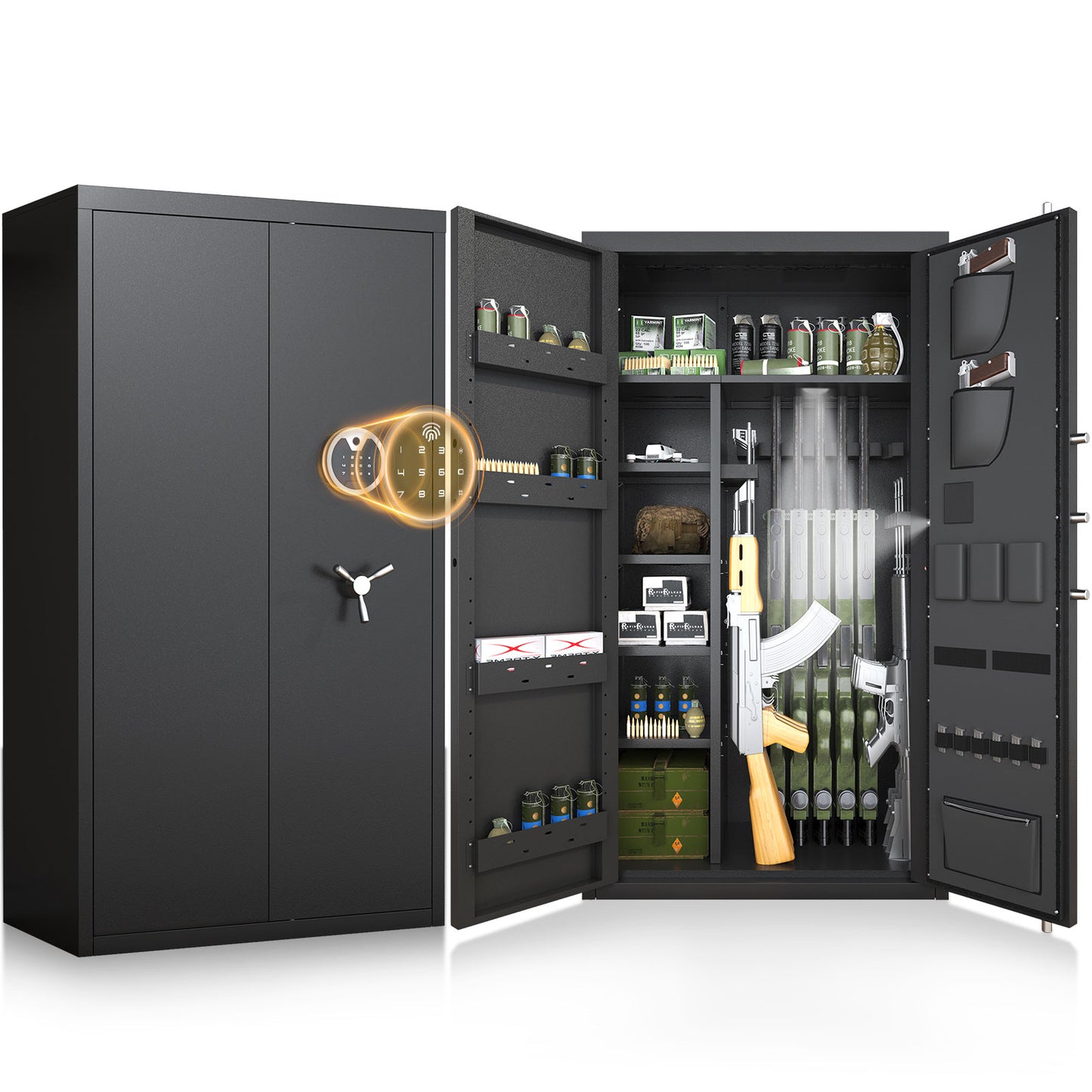 BM-AKG3-138W 30-40 Gun Fingerprint Safe, Unassembled Large Biometric Long Gun Safe with LCD Keypad & Gun Rack