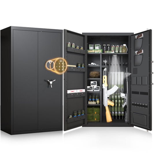 BM-AKG3-138W 30-40 Gun Fingerprint Safe, Unassembled Large Biometric Long Gun Safe with LCD Keypad & Gun Rack