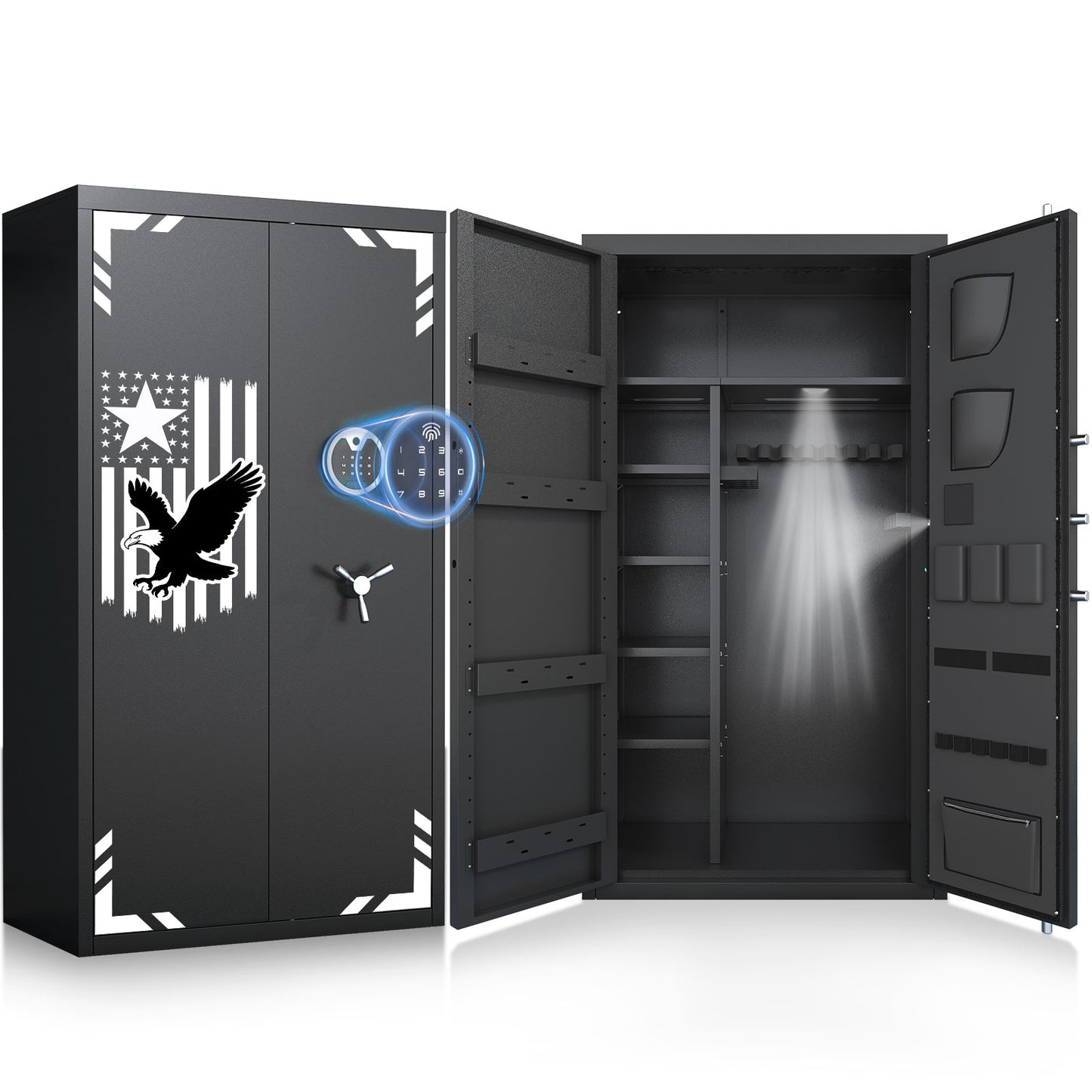 KAV-AKG3-138EW 30-35 Large Gun Safe, Fingerprint Gun Safe With Adjustable Shelf & Gun Rack, Unassembled Long Gun Cabinet For Home With Mute Function & Dual Alarm