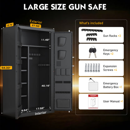 BM-AKG3-138W 30-40 Gun Fingerprint Safe, Unassembled Large Biometric Long Gun Safe with LCD Keypad & Gun Rack