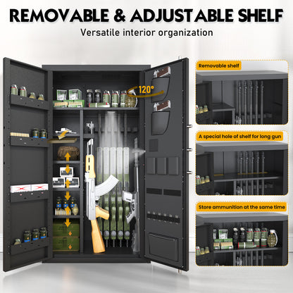BM-AKG3-138W 30-40 Gun Fingerprint Safe, Unassembled Large Biometric Long Gun Safe with LCD Keypad & Gun Rack