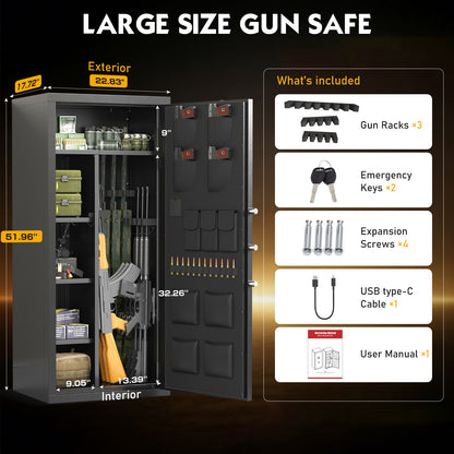 BM-AKG5N-132W Biometric Gun Safe,Large Unassembled Fingerprint Long Gun Safes for Shotguns and Pistols