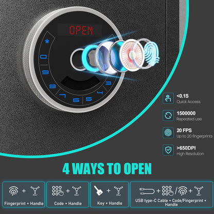 OME-AKG5N-132W 15-20 Gun Safe, Large Fingerprint Gun Safe for Pistols, Unassembled Gun Cabinet with Adjustable Shelf & Gun Rack, Gun Safe for Home and Shotgun, Gun Cabinet with Mute Function & Dual Alarm