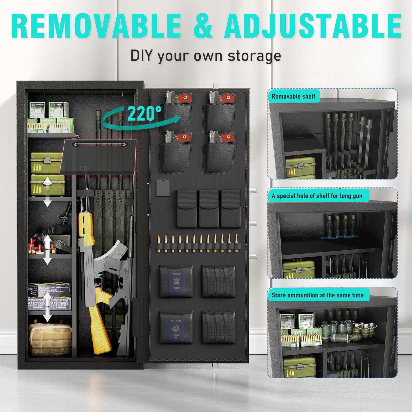 OME-AKG5N-132W 15-20 Gun Safe, Large Fingerprint Gun Safe for Pistols, Unassembled Gun Cabinet with Adjustable Shelf & Gun Rack, Gun Safe for Home and Shotgun, Gun Cabinet with Mute Function & Dual Alarm