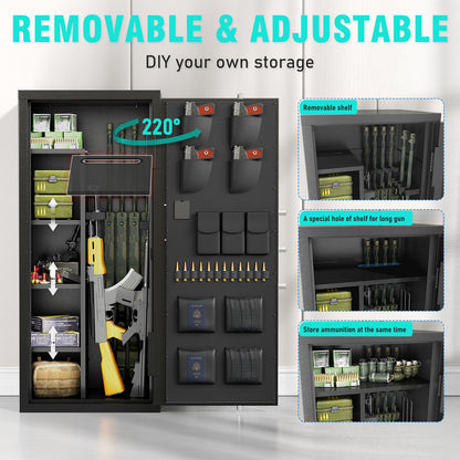 OME-AKG5N-132W 15-20 Gun Safe, Large Fingerprint Gun Safe for Pistols, Unassembled Gun Cabinet with Adjustable Shelf & Gun Rack, Gun Safe for Home and Shotgun, Gun Cabinet with Mute Function & Dual Alarm