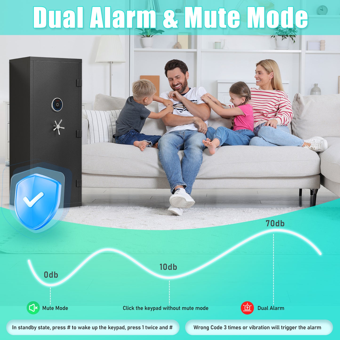 OME-AKG5N-132W 15-20 Gun Safe, Large Fingerprint Gun Safe for Pistols, Unassembled Gun Cabinet with Adjustable Shelf & Gun Rack, Gun Safe for Home and Shotgun, Gun Cabinet with Mute Function & Dual Alarm