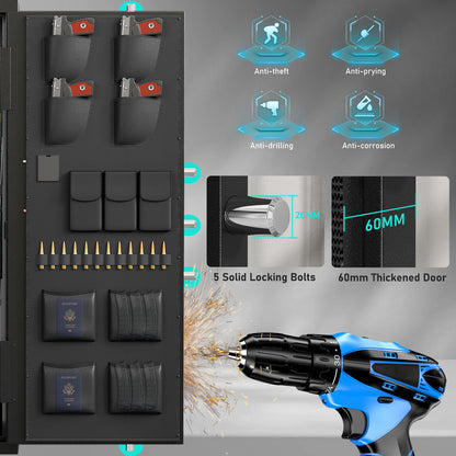 OME-AKG5N-132W 15-20 Gun Safe, Large Fingerprint Gun Safe for Pistols, Unassembled Gun Cabinet with Adjustable Shelf & Gun Rack, Gun Safe for Home and Shotgun, Gun Cabinet with Mute Function & Dual Alarm