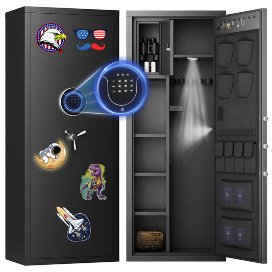 Ome AKG6-145D 8-12 Unassembled Digital Gun Safes with Adjustable Shelves & Inner Cabinet, Large Shotgun Safe with Pistol Bag & Gun Support