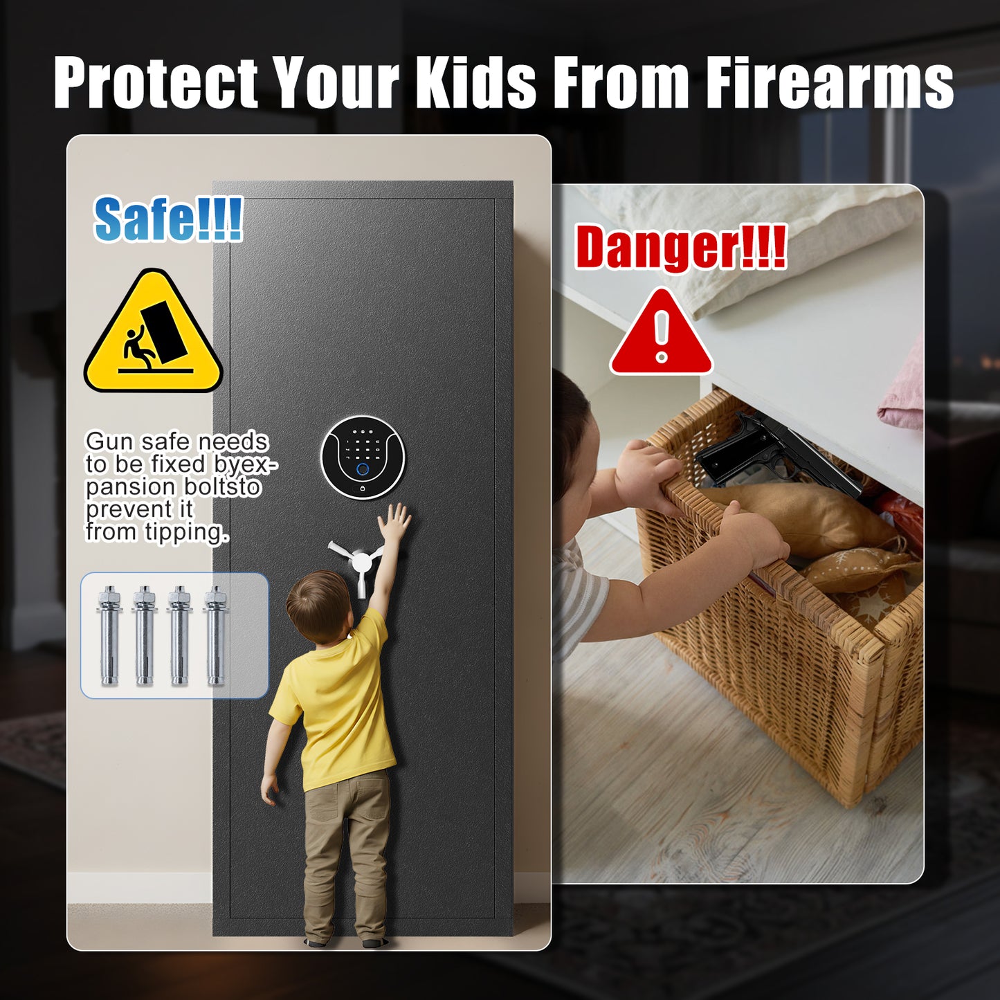 OME AKG6-138W Gun Safe, 8-12 Unassembled Fingerprint Gun Safes with Adjustable Shelves & Inner Cabinet, Large Shotgun Safe with Pistol Bag & Gun Support, Quick Access Gun Cabinet for Home with DIY Sticker