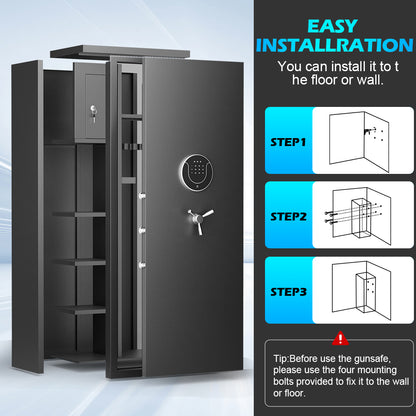 KAV-AKG6-138D  Large Gun Safe, Unassembled Gun Safe with Adjustable Shelf & Gun Rack, Gun Safe for Home and Shotgun