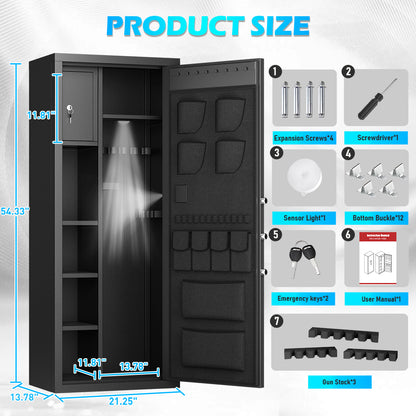 KAV-AKG6-138D  Large Gun Safe, Unassembled Gun Safe with Adjustable Shelf & Gun Rack, Gun Safe for Home and Shotgun