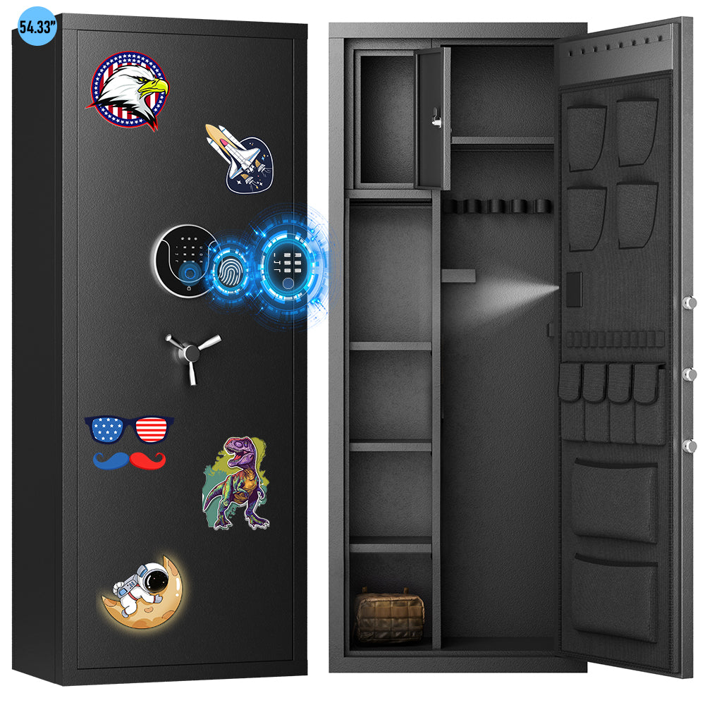KAV-AKG6-138W Gun Safe, Unassembled Fingerprint Gun Safe with Adjustable Shelf & Gun Rack, Large Gun Safe for Home and Shotgun