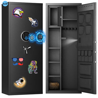 KAV-AKG6-138W Gun Safe, Unassembled Fingerprint Gun Safe with Adjustable Shelf & Gun Rack, Large Gun Safe for Home and Shotgun