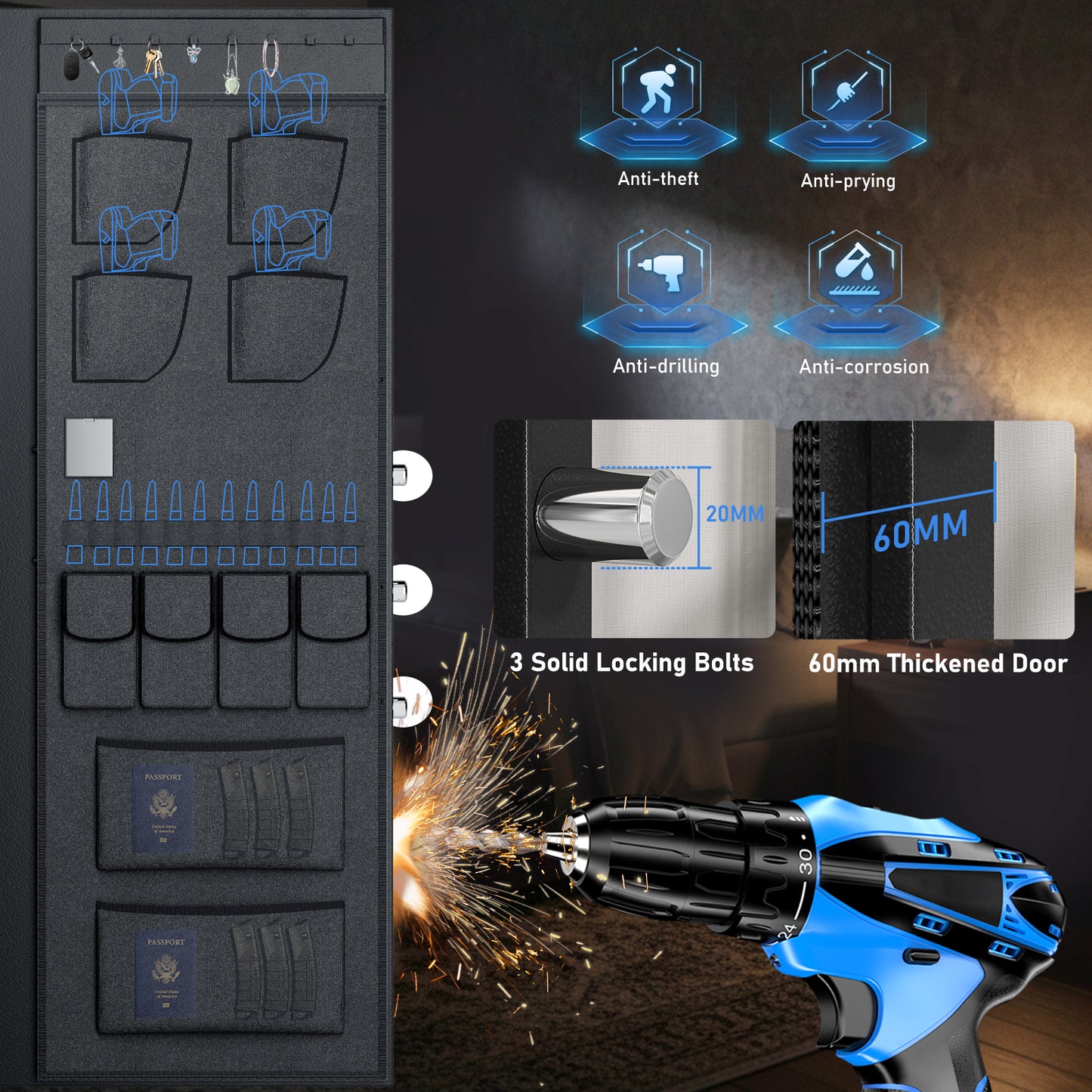 OME AKG6-138W Gun Safe, 8-12 Unassembled Fingerprint Gun Safes with Adjustable Shelves & Inner Cabinet, Large Shotgun Safe with Pistol Bag & Gun Support, Quick Access Gun Cabinet for Home with DIY Sticker