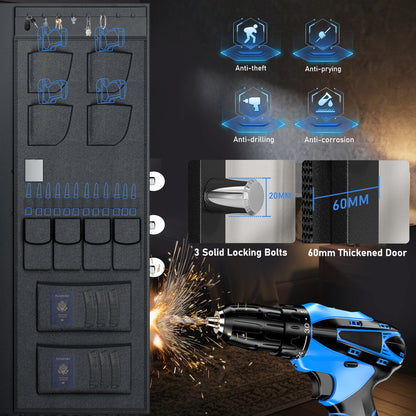 OME AKG6-138W Gun Safe, 8-12 Unassembled Fingerprint Gun Safes with Adjustable Shelves & Inner Cabinet, Large Shotgun Safe with Pistol Bag & Gun Support, Quick Access Gun Cabinet for Home with DIY Sticker