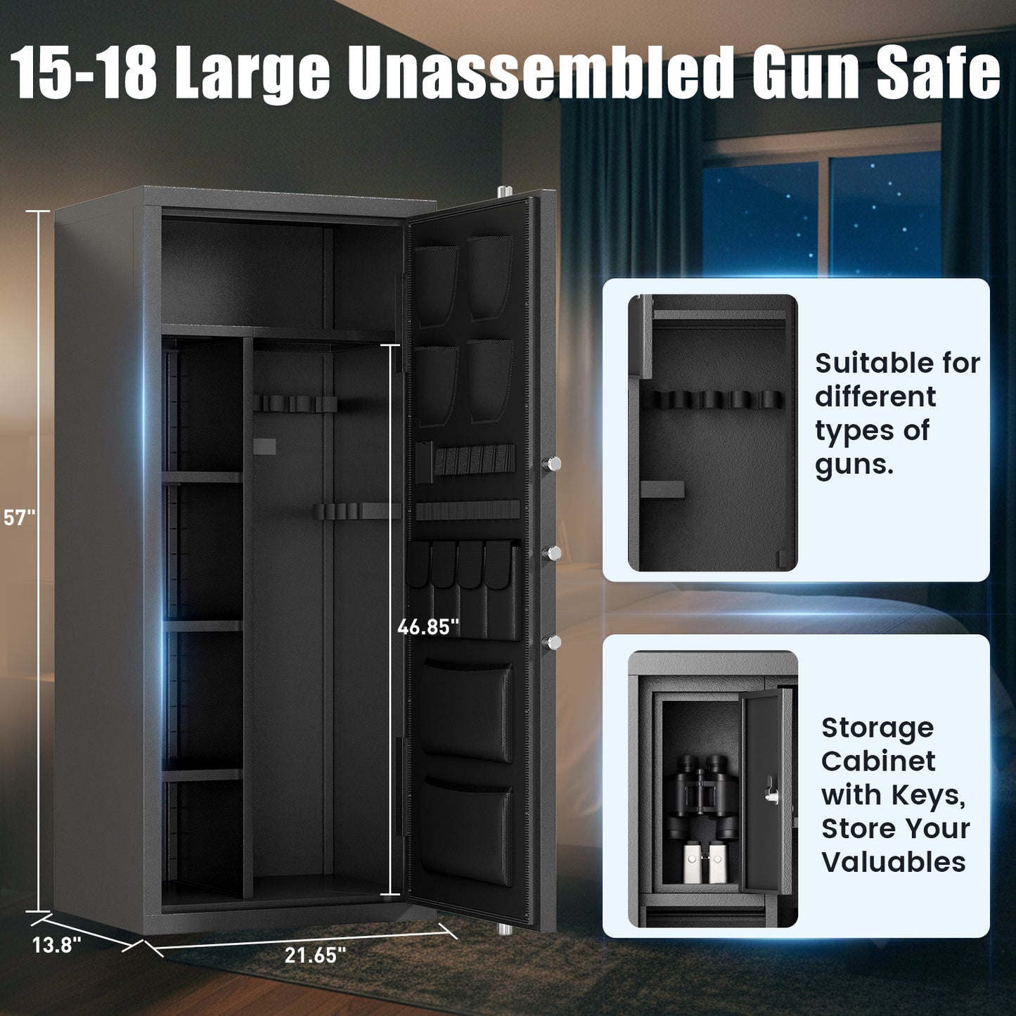 Ome AKG6-145D 8-12 Unassembled Digital Gun Safes with Adjustable Shelves & Inner Cabinet, Large Shotgun Safe with Pistol Bag & Gun Support