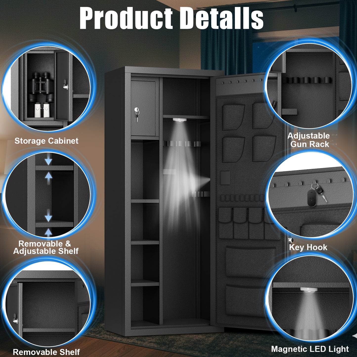 Ome AKG6-145D 8-12 Unassembled Digital Gun Safes with Adjustable Shelves & Inner Cabinet, Large Shotgun Safe with Pistol Bag & Gun Support