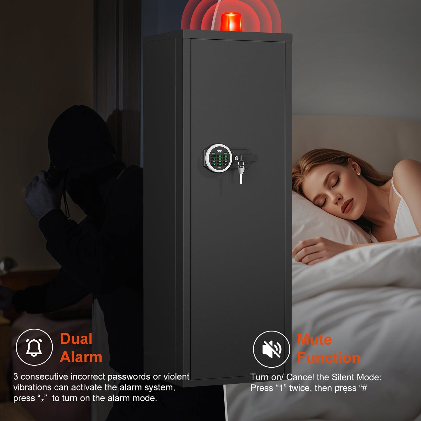 OME AKMN-132D 10-12 Gun Safe，Large Unassembled Gun Safes for Home Guns and Shotgun，Shotgun Safe with Mute Function & Backlit Keypad，Gun Cabinet with Adjustable Ammo Box