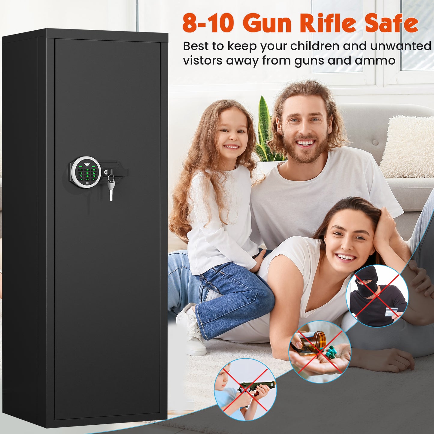 OME AKMN-132D 10-12 Gun Safe，Large Unassembled Gun Safes for Home Guns and Shotgun，Shotgun Safe with Mute Function & Backlit Keypad，Gun Cabinet with Adjustable Ammo Box
