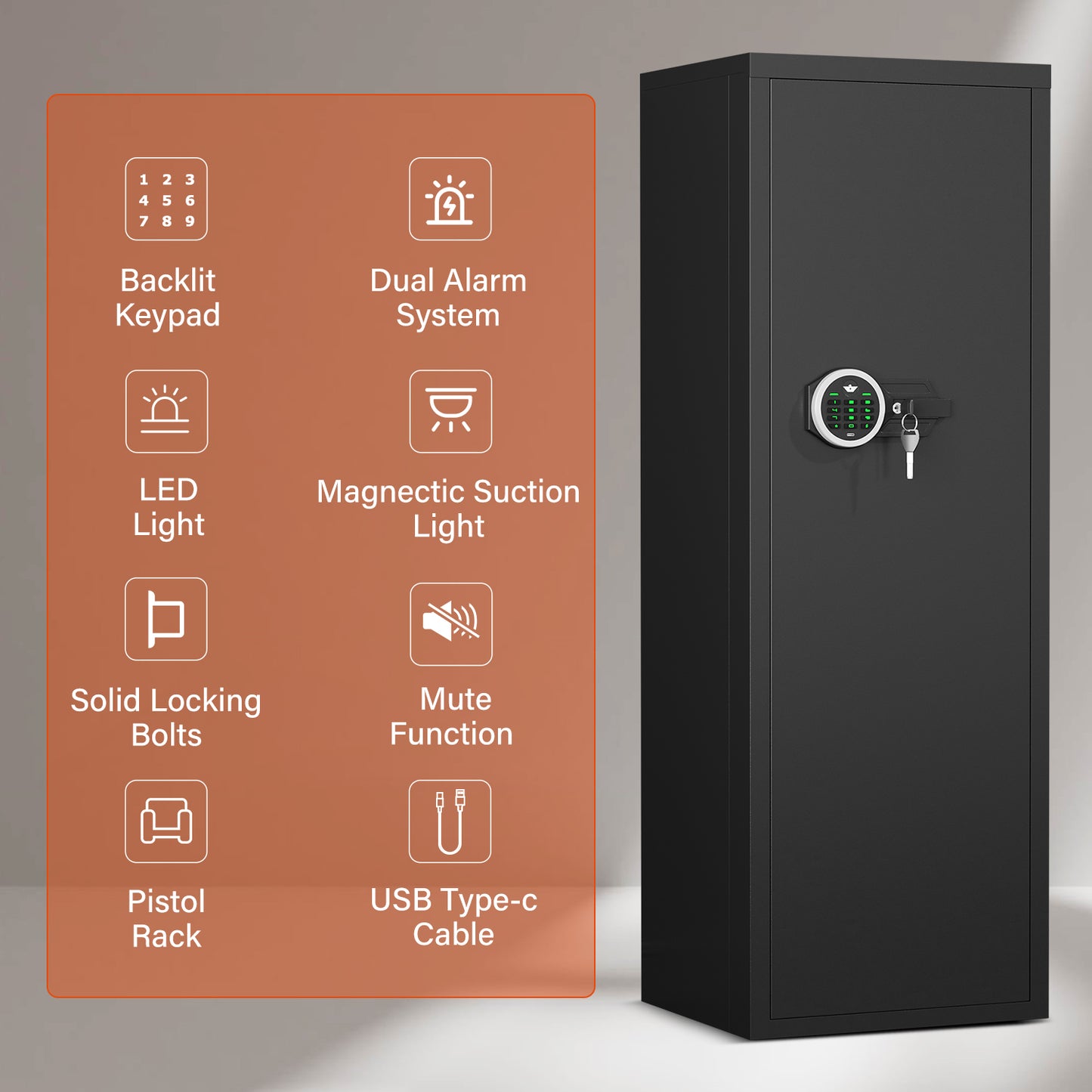 OME AKMN-132D 10-12 Gun Safe，Large Unassembled Gun Safes for Home Guns and Shotgun，Shotgun Safe with Mute Function & Backlit Keypad，Gun Cabinet with Adjustable Ammo Box