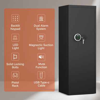 OME AKMN-132D 10-12 Gun Safe，Large Unassembled Gun Safes for Home Guns and Shotgun，Shotgun Safe with Mute Function & Backlit Keypad，Gun Cabinet with Adjustable Ammo Box