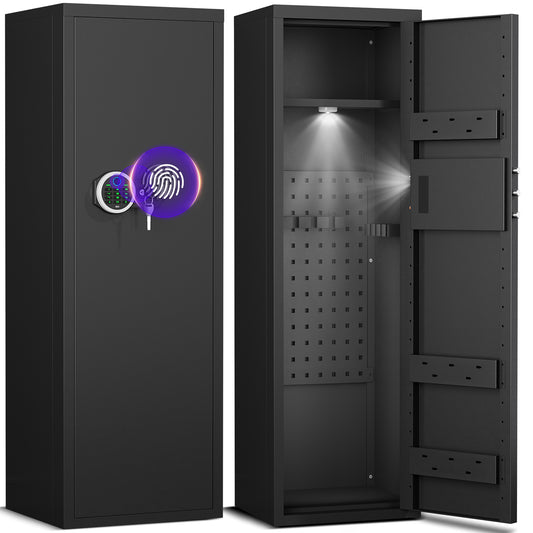 BM-AKMN-132W Biological Fingerprint Large Gun Safe with Adjustable Gun Rack, Gun Cabinet with Shelves for Home and Office