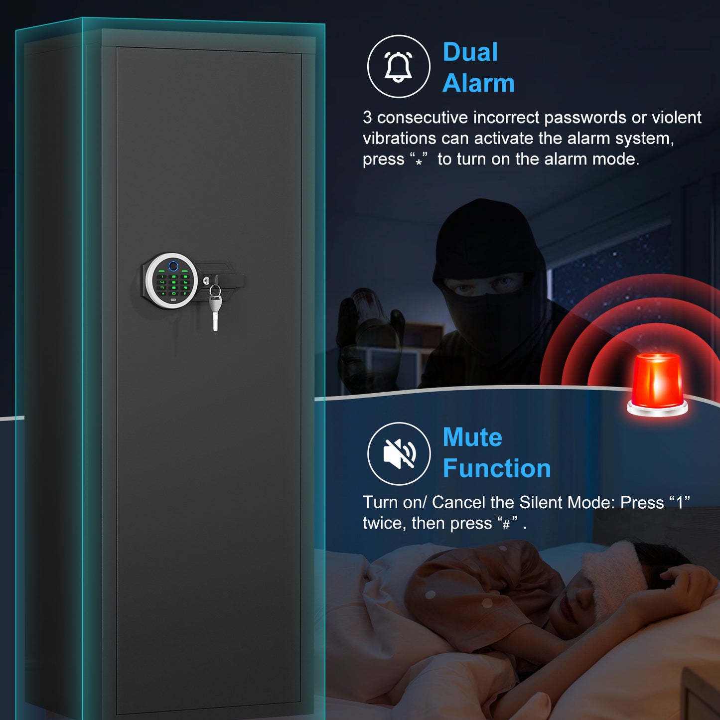 OME AKMN-132W 10-12 Biometric Gun Safe，Large Unassembled Fingerprint Gun Safes for Home Guns and Shotgun，Shotgun Safe with Mute Function & Backlit Keypad，Long Gun Safe with Adjustable Ammo Box