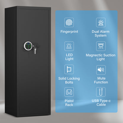 OME AKMN-132W 10-12 Biometric Gun Safe，Large Unassembled Fingerprint Gun Safes for Home Guns and Shotgun，Shotgun Safe with Mute Function & Backlit Keypad，Long Gun Safe with Adjustable Ammo Box
