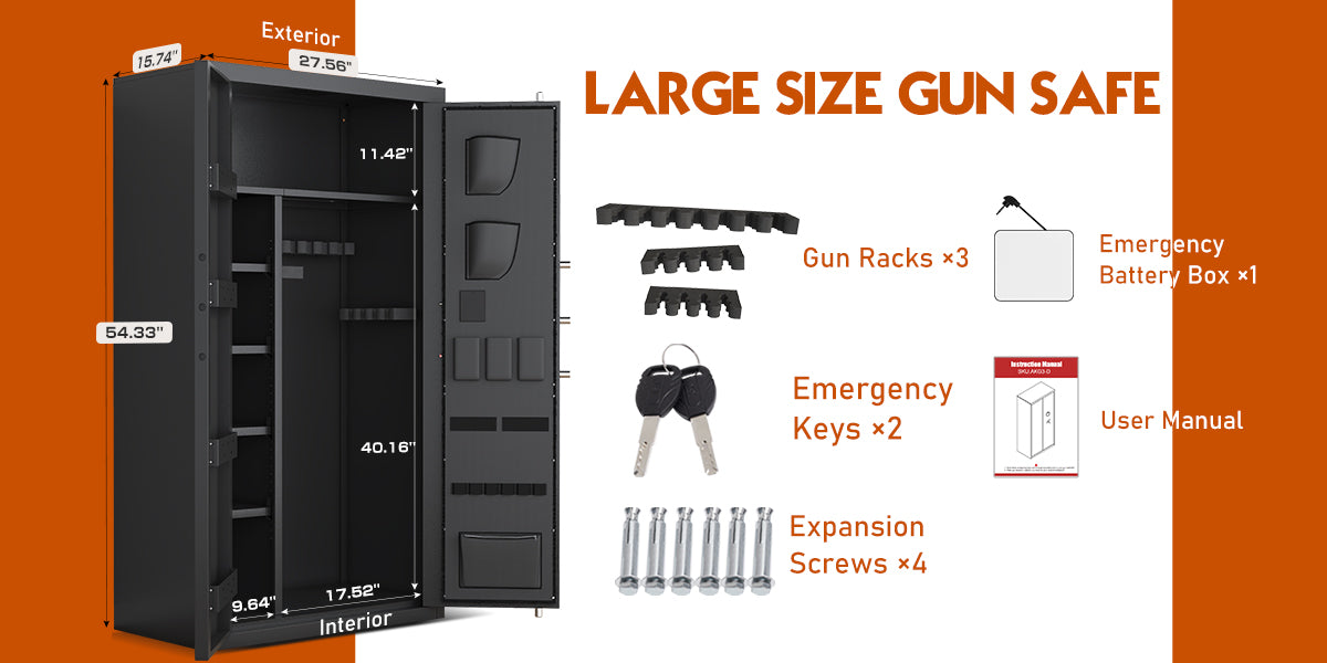 OME AKG3-132D 30-40 Large Gun Safe for Pistol, Unassembled Gun Safe with LCD Keypad and Adjustable Shlef