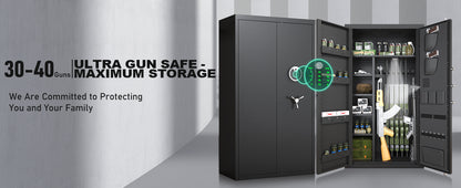 OME AKG3-132W 30-40 Large Gun Safe, Fingerprint Gun Safe for Gun Pistols with LCD Keypad & Gun Rack