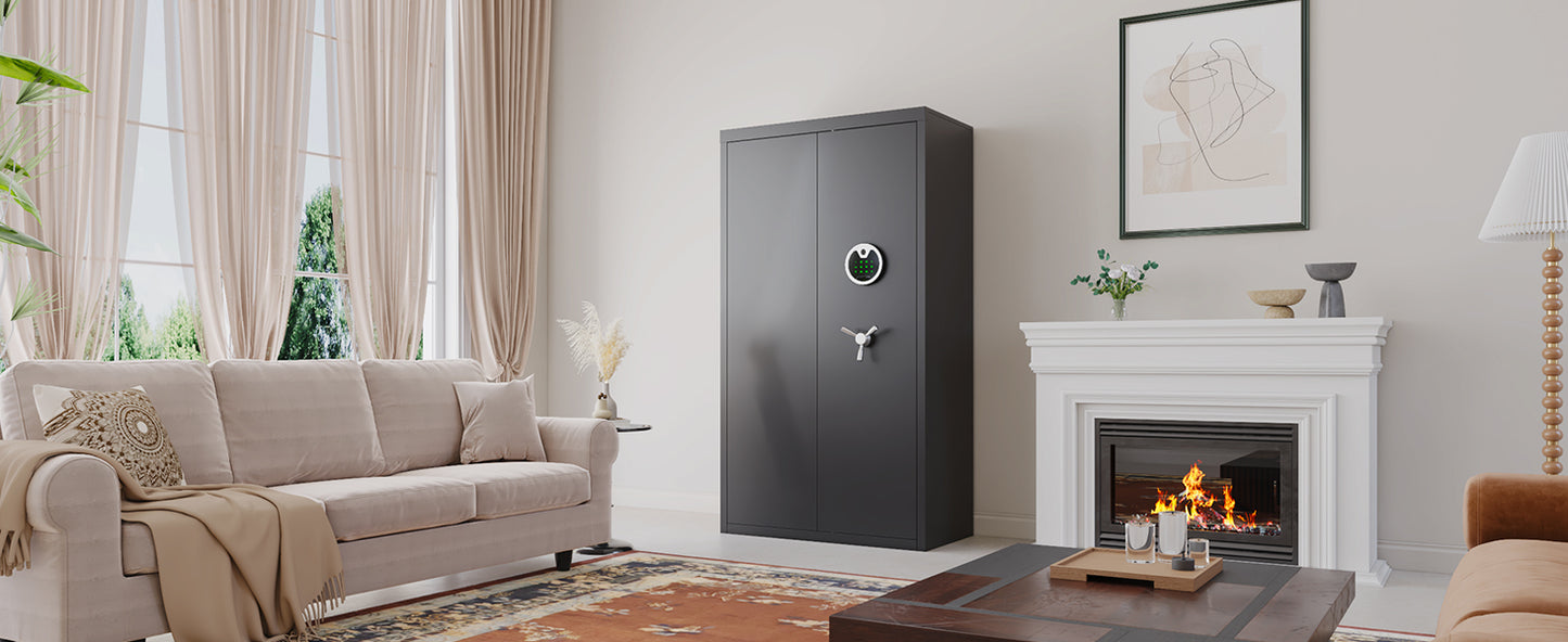 OME AKG3-132W 30-40 Large Gun Safe, Fingerprint Gun Safe for Gun Pistols with LCD Keypad & Gun Rack