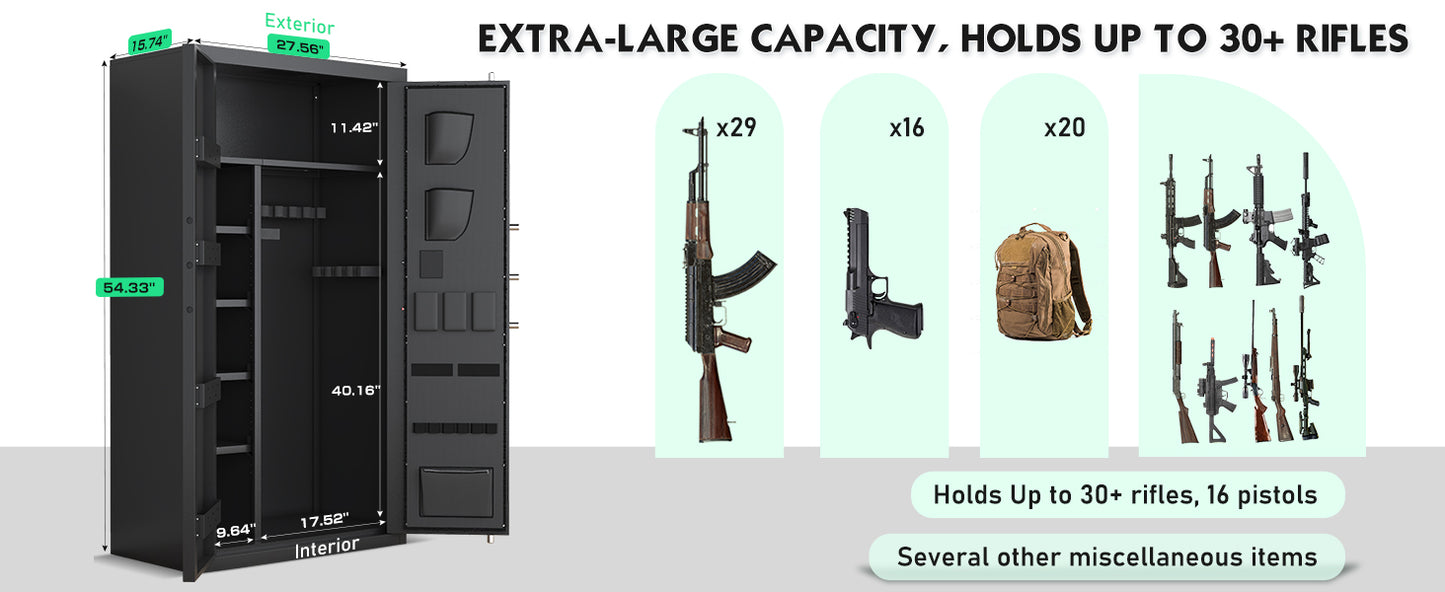 OME AKG3-132W 30-40 Large Gun Safe, Fingerprint Gun Safe for Gun Pistols with LCD Keypad & Gun Rack