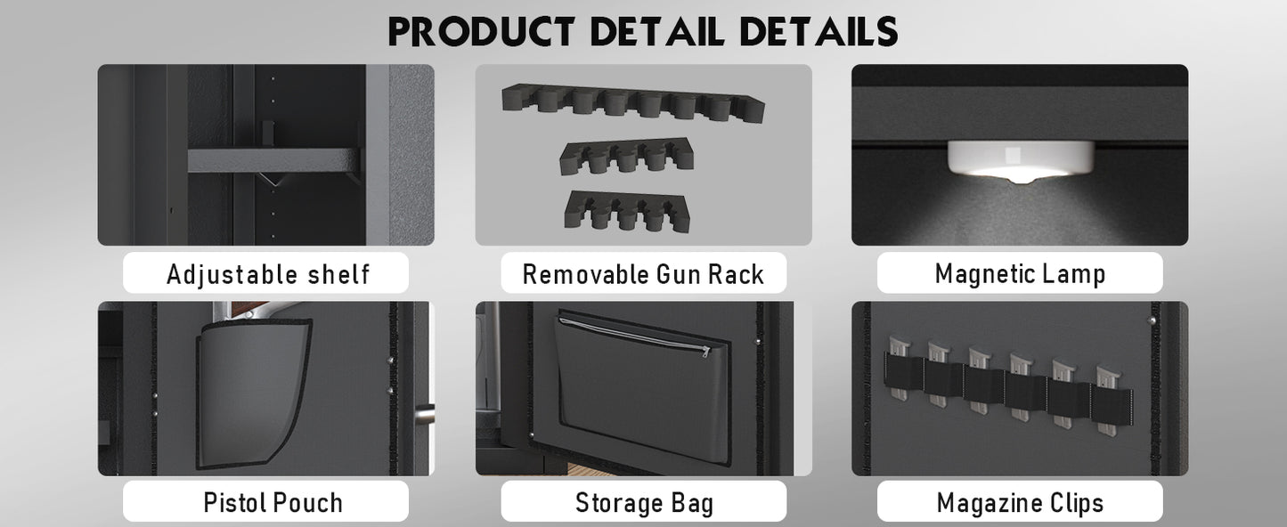 OME AKG3-132W 30-40 Large Gun Safe, Fingerprint Gun Safe for Gun Pistols with LCD Keypad & Gun Rack