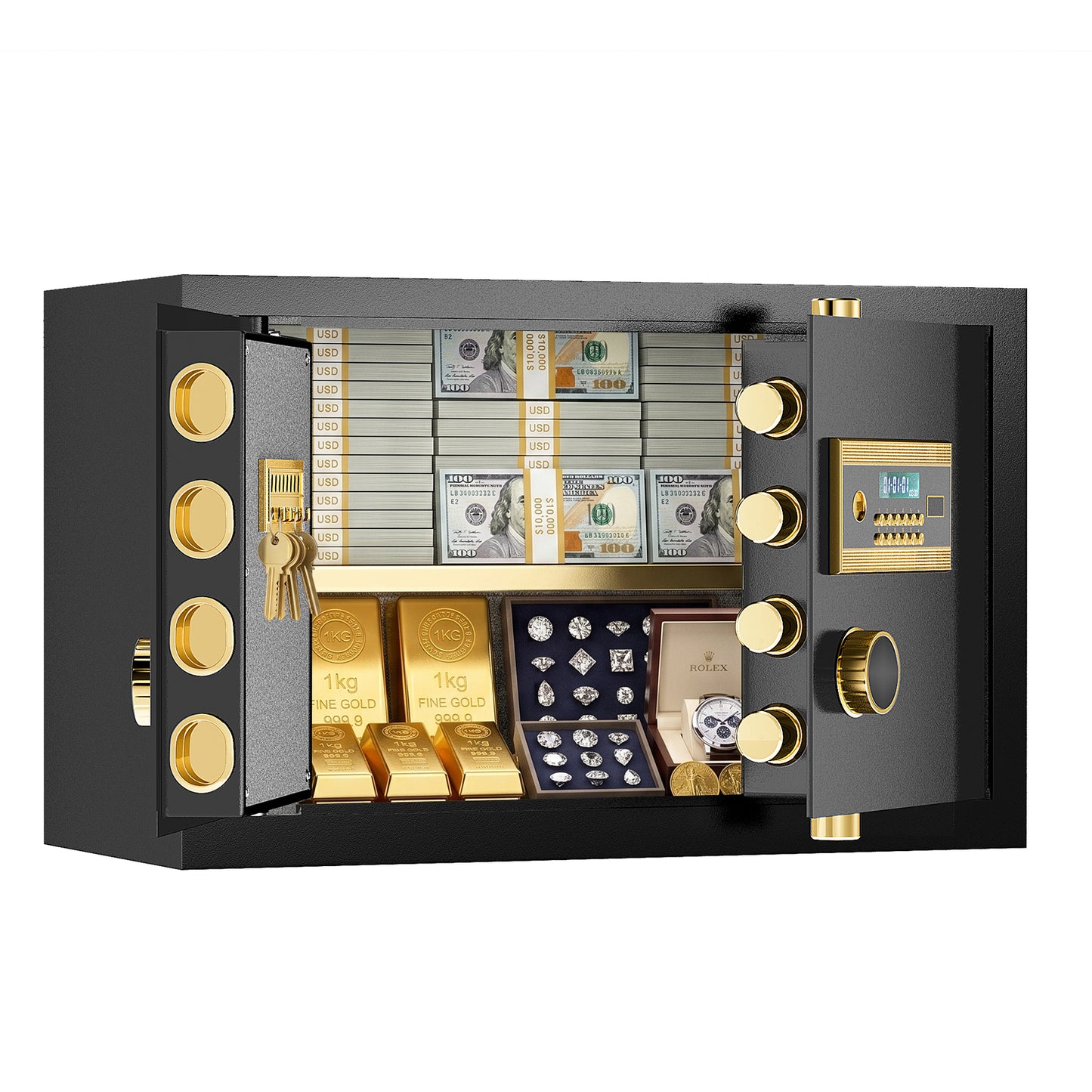 HK-DK-01 6.0 Cubic Dual Door Digital Safe Box with Double Key Lock, Home Hotel Security Cabinet with Removable and Adjustable Shelf for Jewelry Valuables