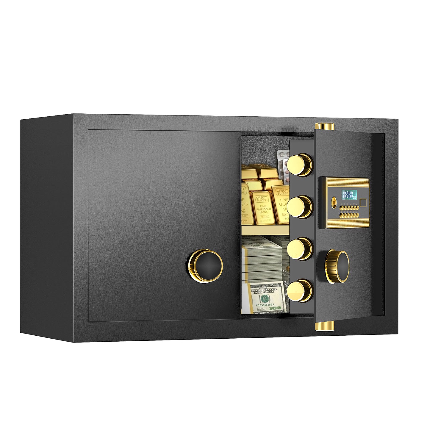 HK-DK-01 6.0 Cubic Dual Door Digital Safe Box with Double Key Lock, Home Hotel Security Cabinet with Removable and Adjustable Shelf for Jewelry Valuables