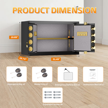HK-DK-01 6.0 Cubic Dual Door Digital Safe Box with Double Key Lock, Home Hotel Security Cabinet with Removable and Adjustable Shelf for Jewelry Valuables