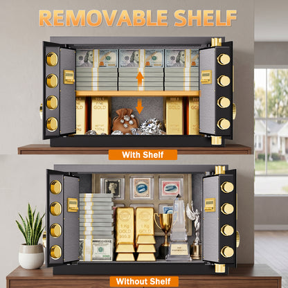 HK-DK-01 6.0 Cubic Dual Door Digital Safe Box with Double Key Lock, Home Hotel Security Cabinet with Removable and Adjustable Shelf for Jewelry Valuables