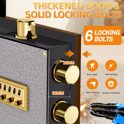 HK-DK-01 6.0 Cubic Dual Door Digital Safe Box with Double Key Lock, Home Hotel Security Cabinet with Removable and Adjustable Shelf for Jewelry Valuables